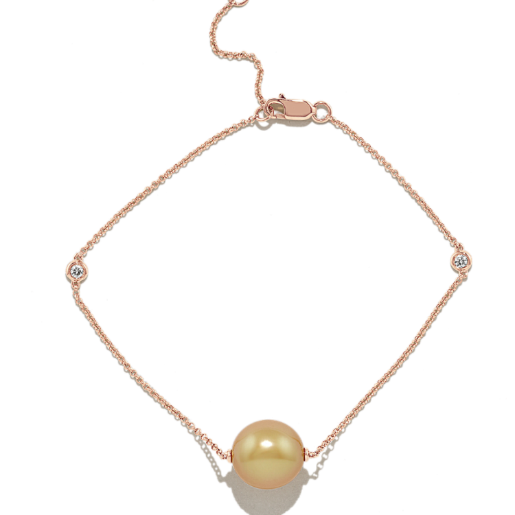 Clementine 9mm South Sea Pearl and Natural Diamond Bracelet in 14K Rose Gold (8 in)
