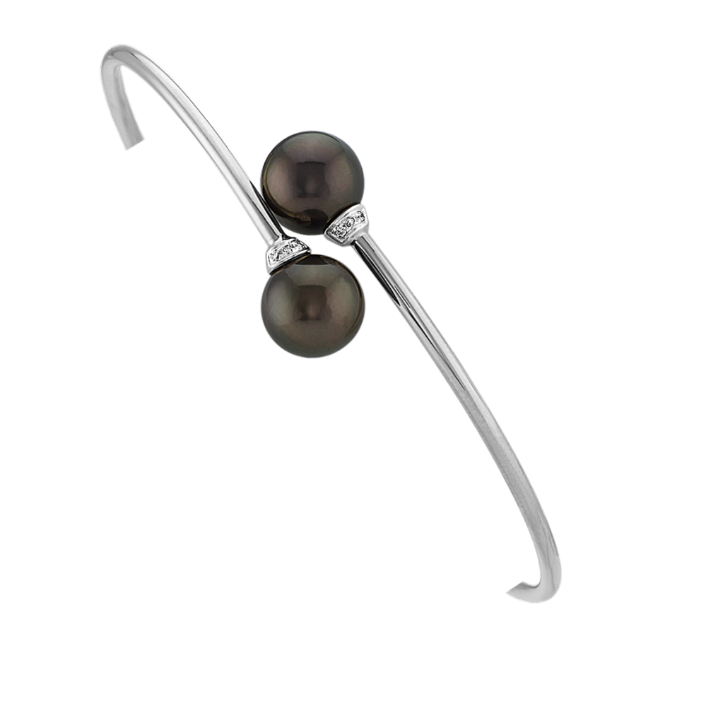 9mm Tahitian Cultured Pearl and Diamond Bracelet in 14k White Gold (7'')