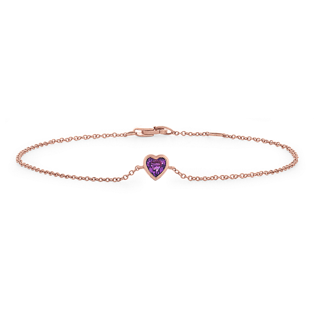 Amethyst Candy Heart Bracelet in 14K Rose Gold (7.5 in)