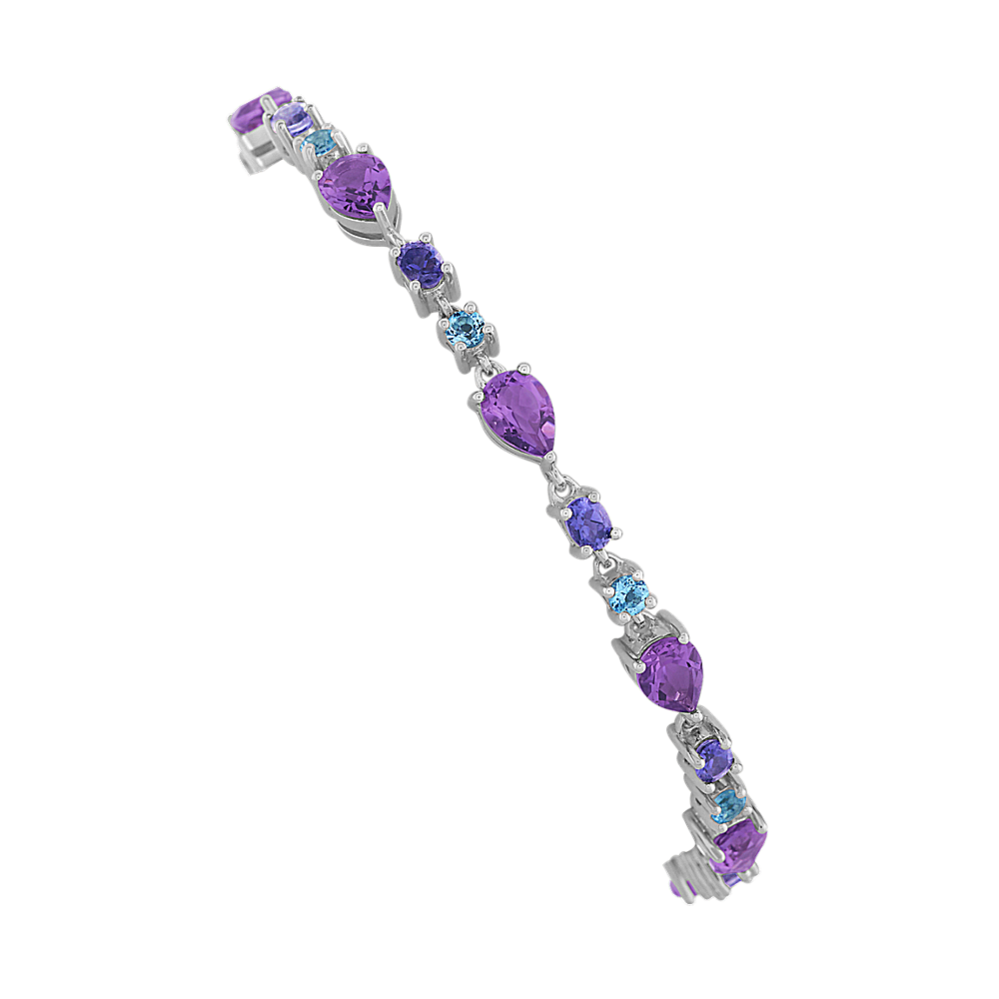 Amethyst, Purple Iolite and Blue Topaz Bracelet (8 in)