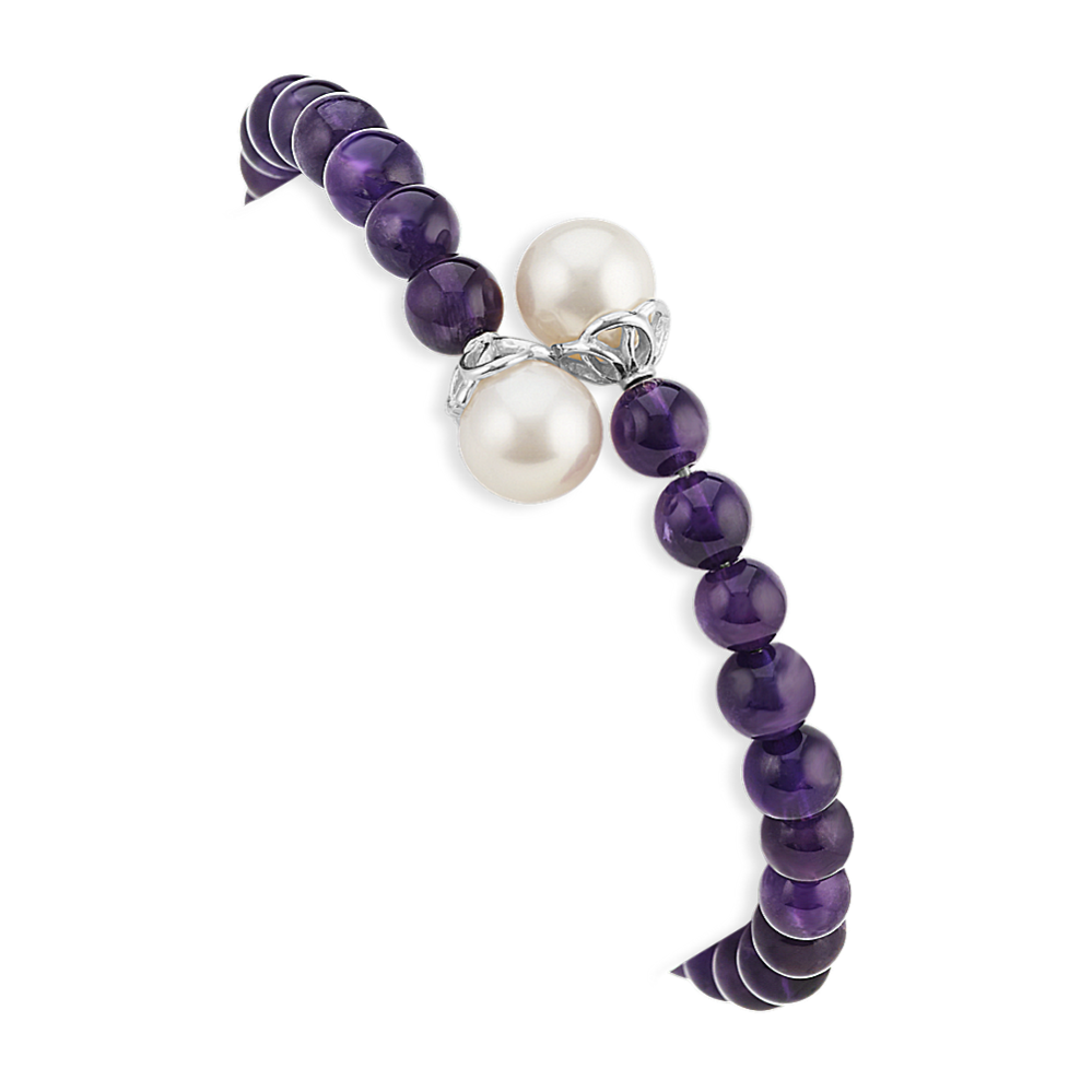 Amethyst and 9mm Freshwater Cultured Pearl Bangle Bracelet (7 in)