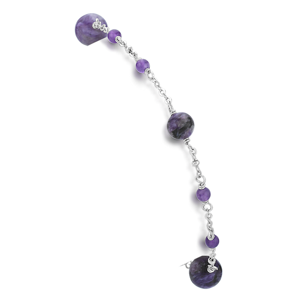 Amethyst and Charoite Bracelet in Sterling Silver (7.5'')