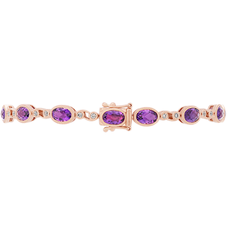 Natural Amethyst and Round Natural Diamond Bracelet (7 in)