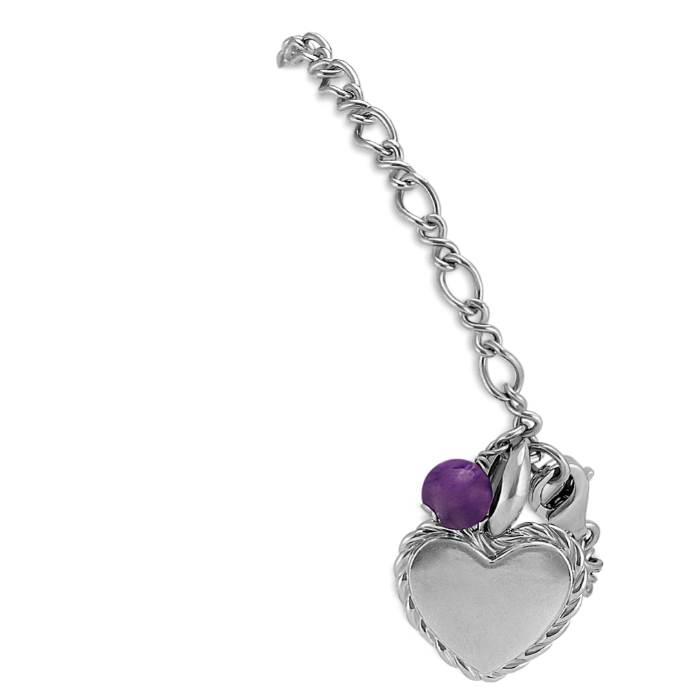 Amethyst and Sterling Silver Heart Bracelet (7.5 in)