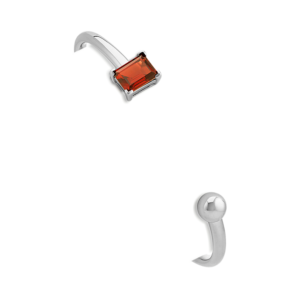 Baguette Garnet Sterling Silver Bangle Bracelet (7'')