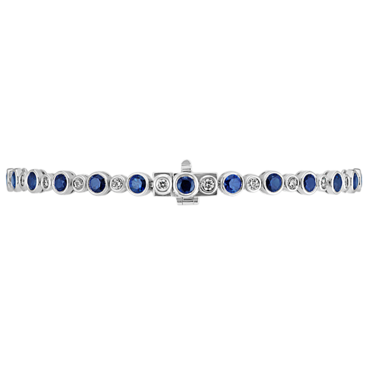 Bezel-Set Round Natural Sapphire and Natural Diamond Bracelet (7 in)