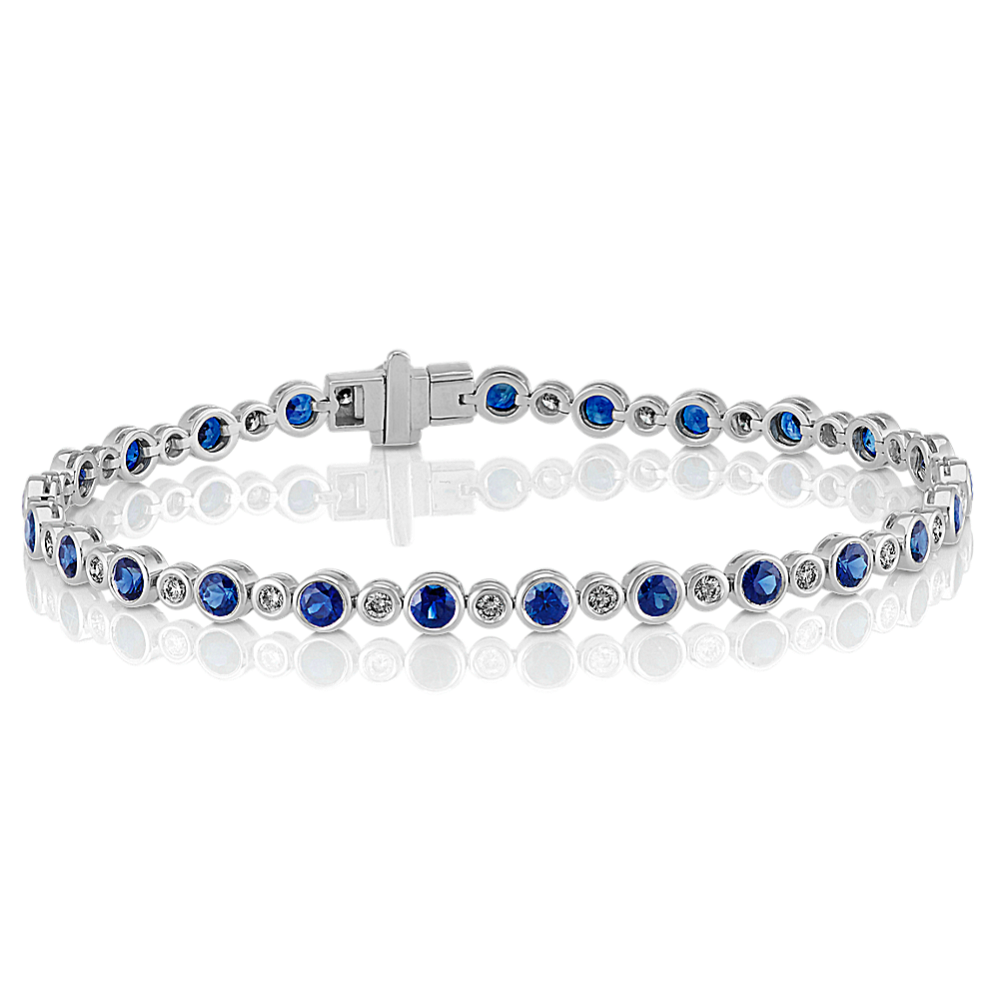 4 tcw Traditional Blue Sapphire and Diamond Bracelet (7 in)