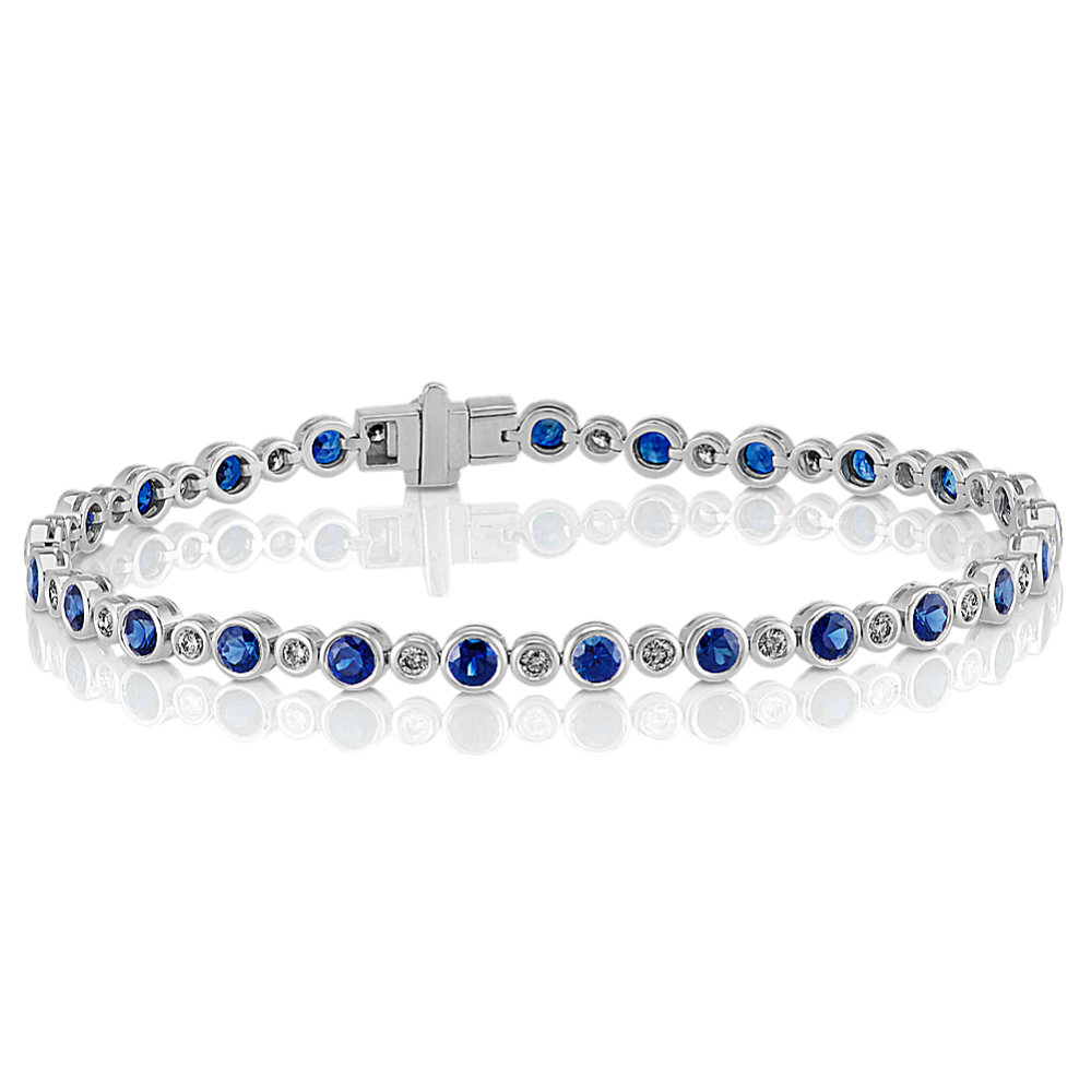 4 tcw Traditional Blue Sapphire and Diamond Bracelet (7'')