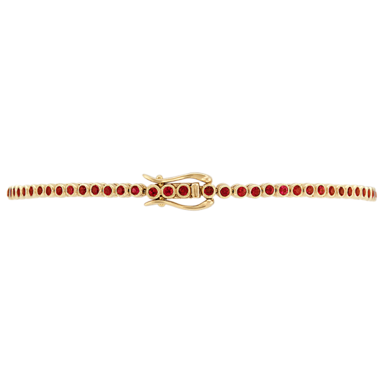 Bezel-Set Natural Ruby Bracelet in 14k Yellow Gold (7 in)
