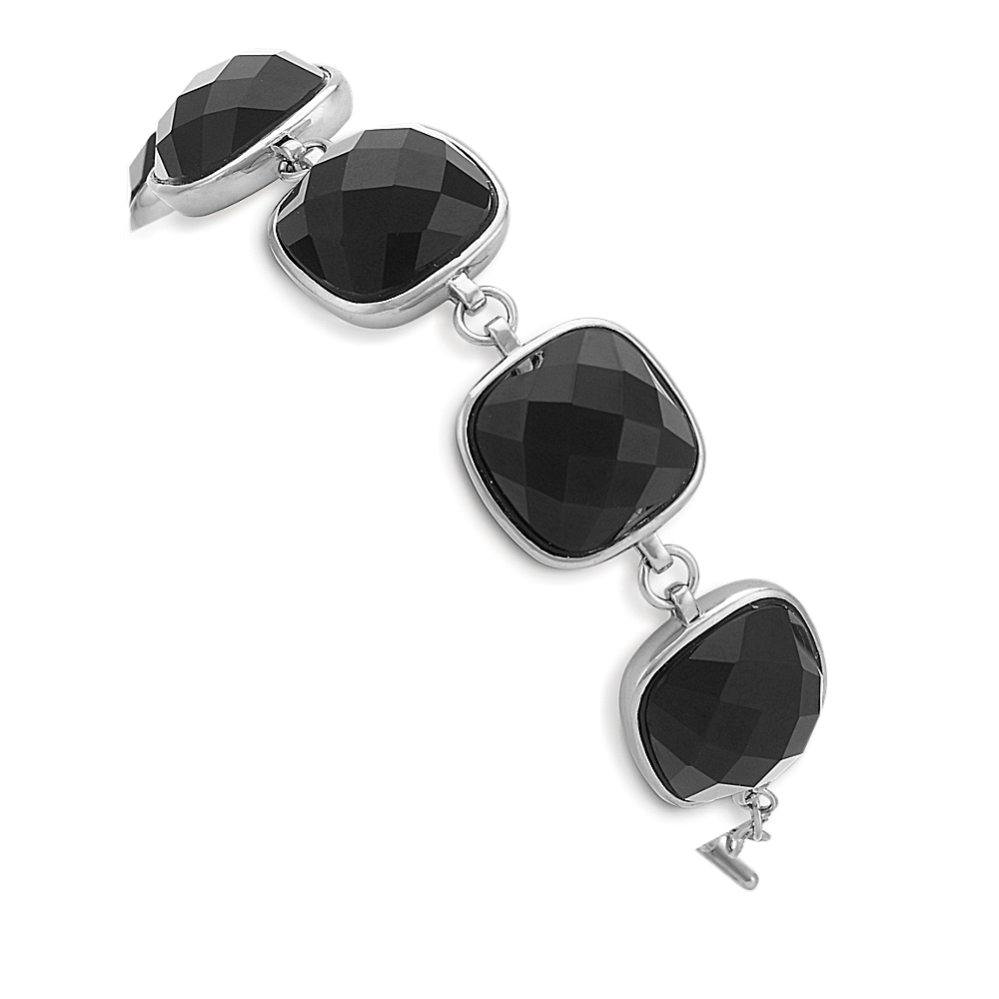 Black Agate and Sterling Silver Bracelet (7.5 in)