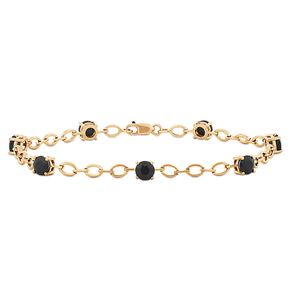 Black Sapphire Link Bracelet in 14k Yellow Gold (7.5'')