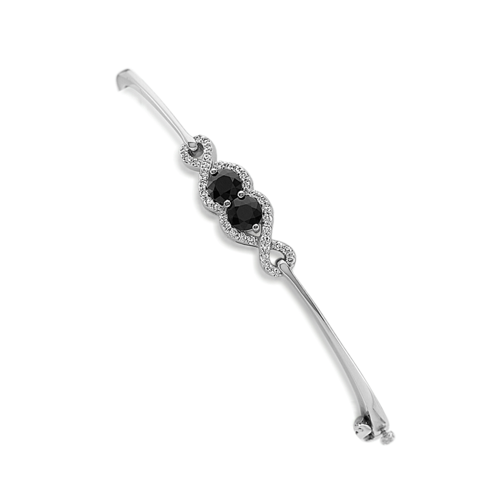 Black Sapphire and Diamond Bangle Bracelet in Sterling Silver (7'')