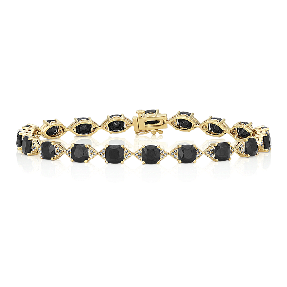 14.40 ct tgw Black Sapphire and Diamond Bracelet (7.5'')