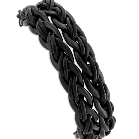 Black Stainless Steel and Leather Bracelet (8 in)
