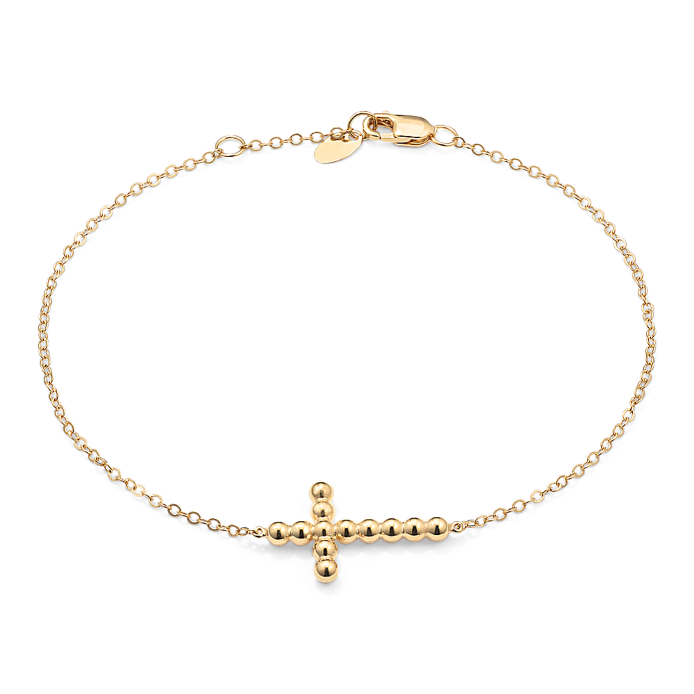 14K Yellow Gold Beaded Cross Bracelet