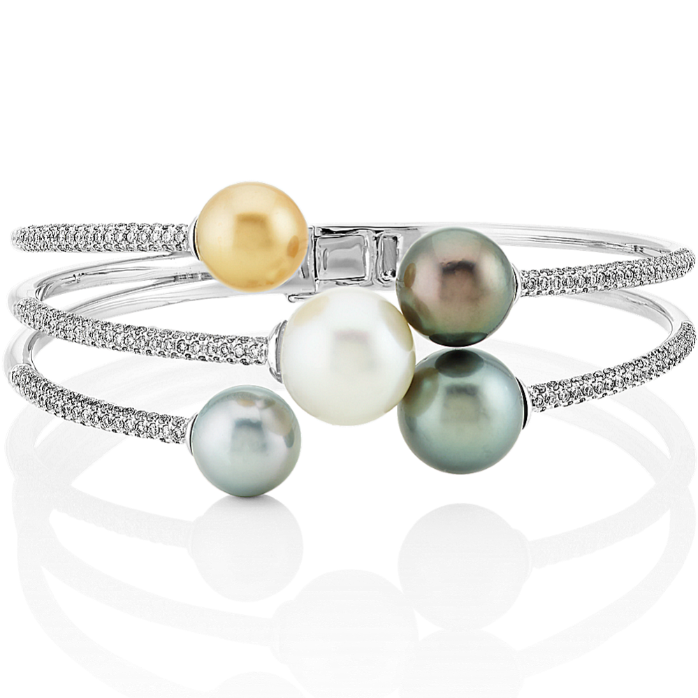 Cultured Pearl Diamond Cuff Bracelet (7'')