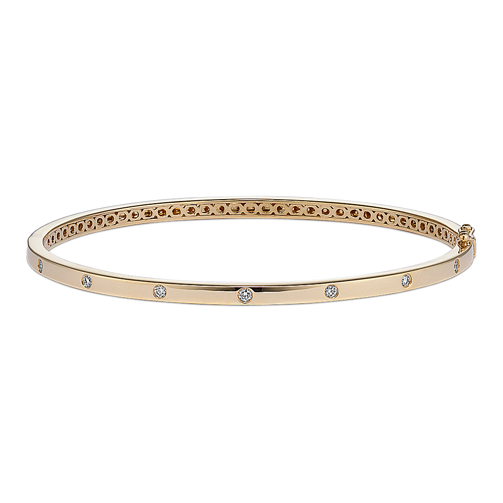 Gold Bangle with Natural Diamonds (7 in)