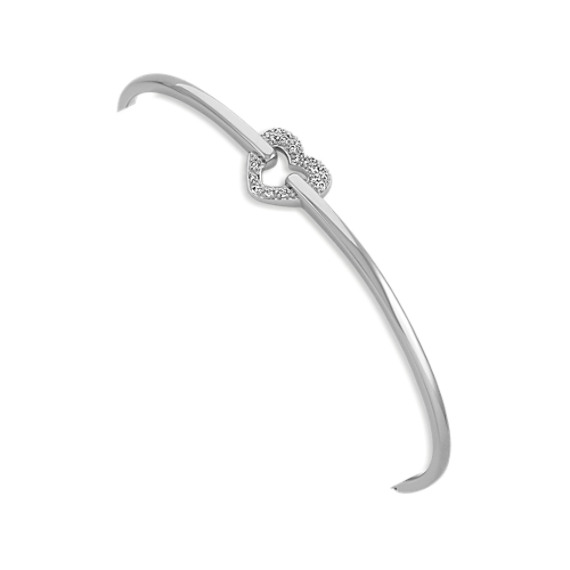 Diamond Heart Bangle Bracelet In Sterling Silver 7 5 Shane Co Diamond Heart Bangle Bracelet In Sterling Silver 7 5