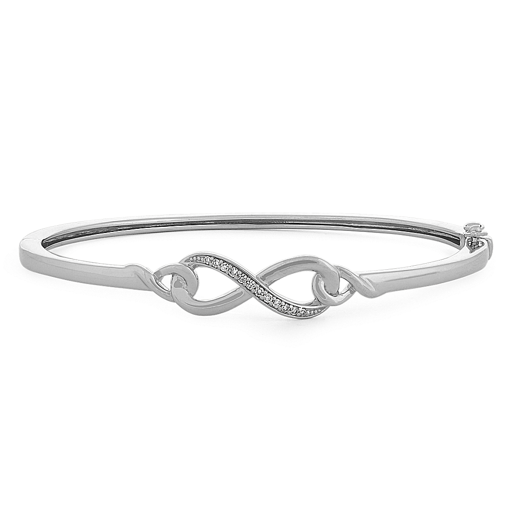 Natural Diamond Infinity Bangle Bracelet in Sterling Silver