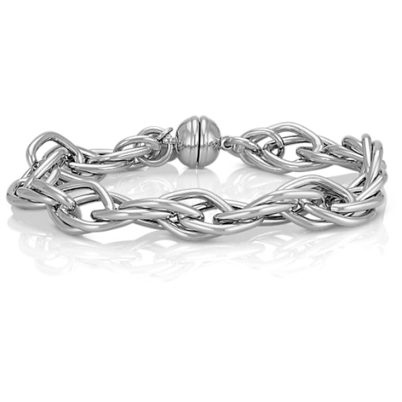 Diamond Shaped Link Bracelet In Sterling Silver With Magnetic Clasp Tap To Zoom