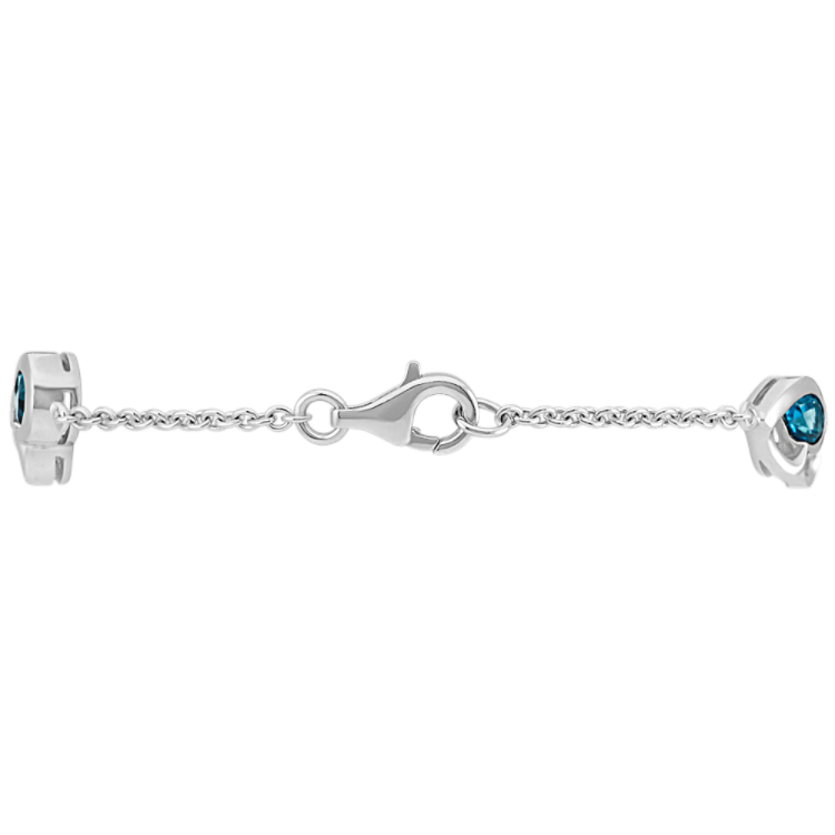 Double-Heart Bracelet with Pear-Shaped Natural London Blue Topaz (7 in)
