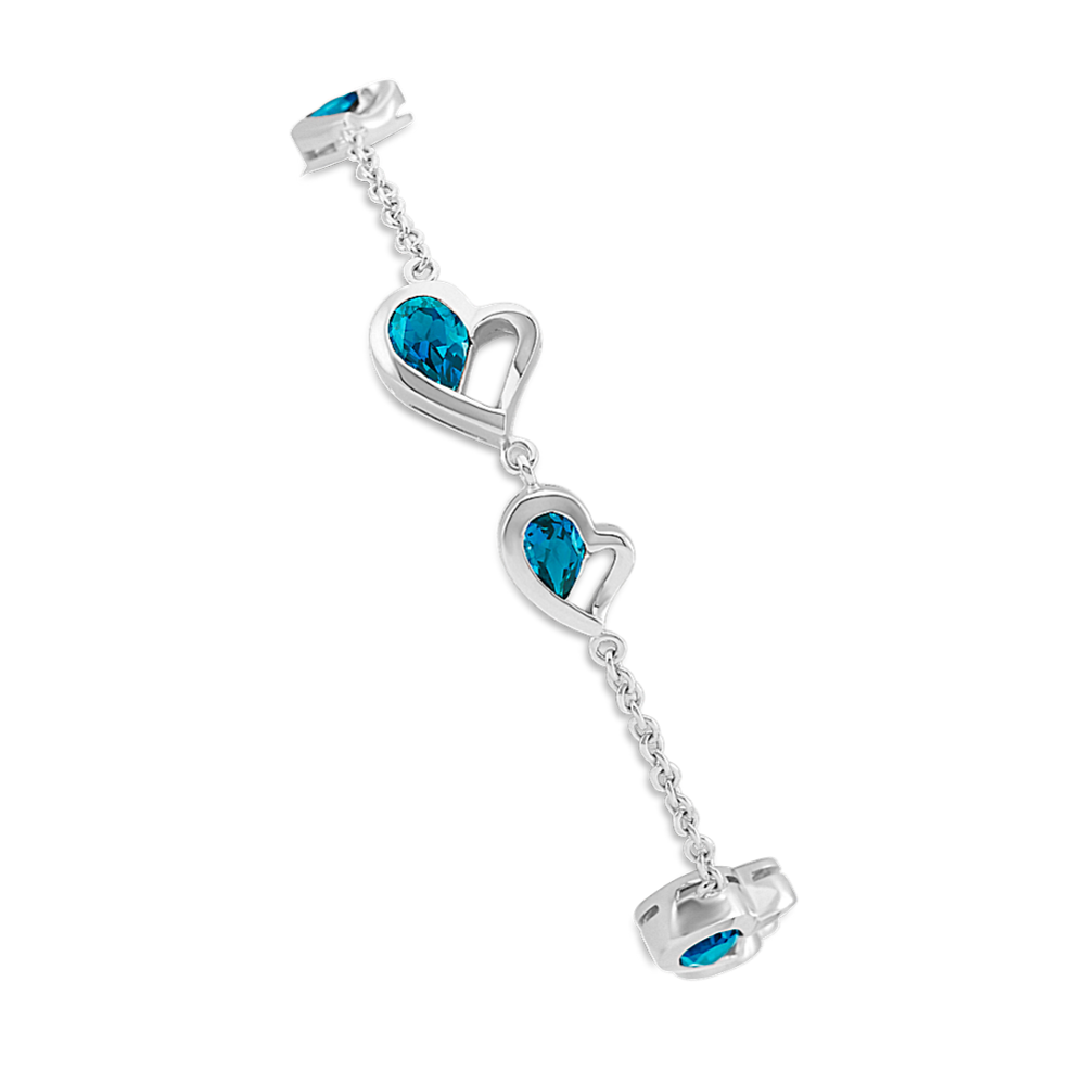 Double-Heart Bracelet with Pear-Shaped London Blue Topaz (7'')