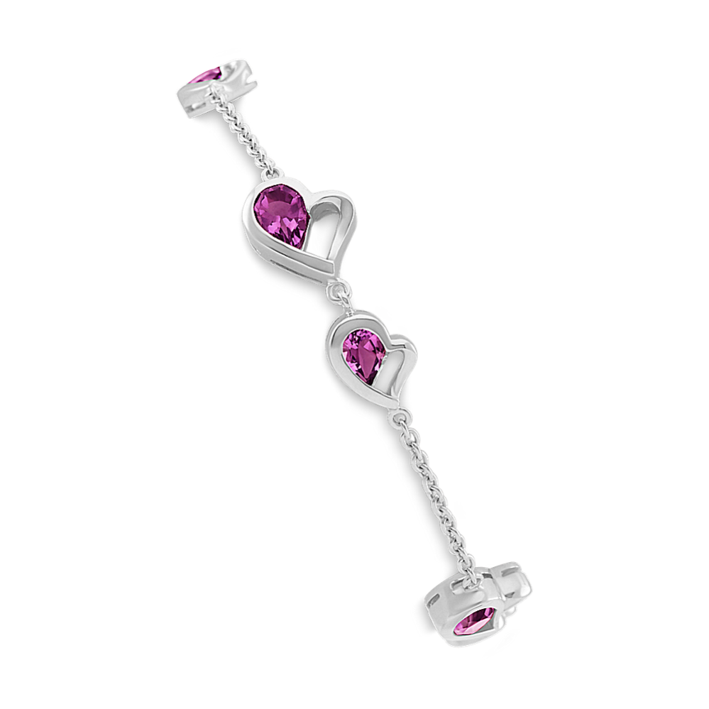 Double-Heart Bracelet with Pear-Shaped Rhodolite Garnet (7.5'')