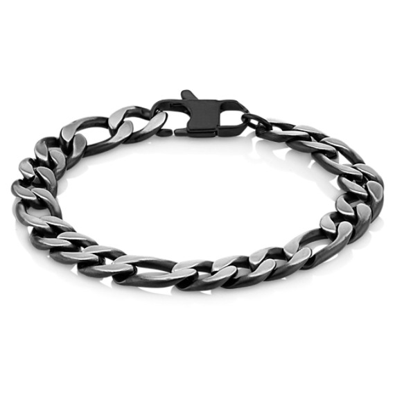 8 in Mens Figaro Stainless Steel with Black Ionic Plating Bracelet (9.5mm)