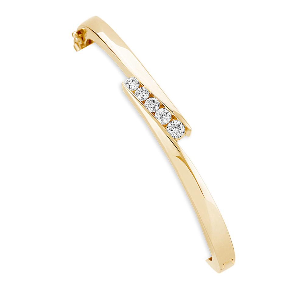 Five-Stone Round Diamond Bangle Bracelet in 14k Yellow Gold (7'')