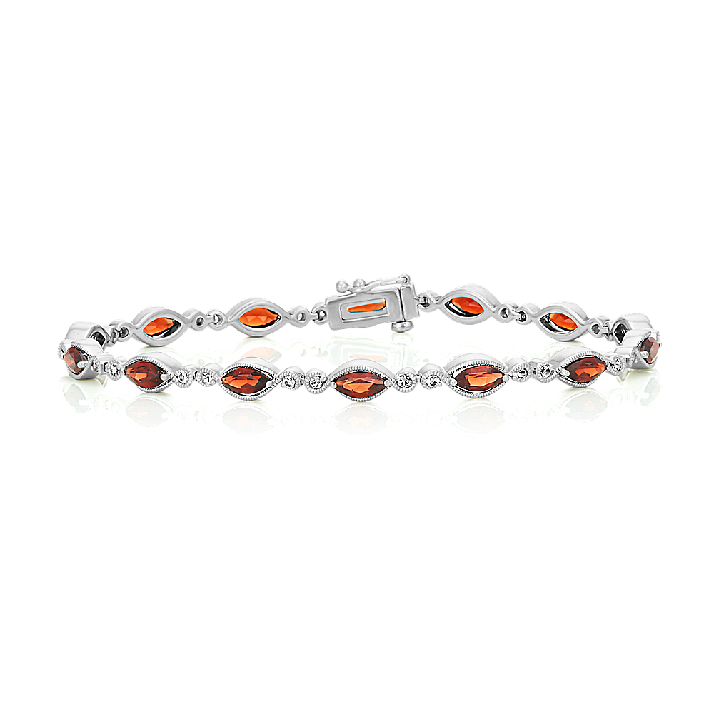 Natural Garnet and White Natural Sapphire Bracelet (7 in)