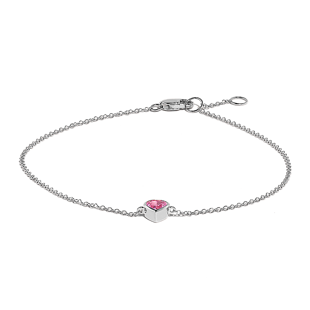 Heart-Shaped Pink Natural Sapphire Bracelet in 14K White Gold (7 in)