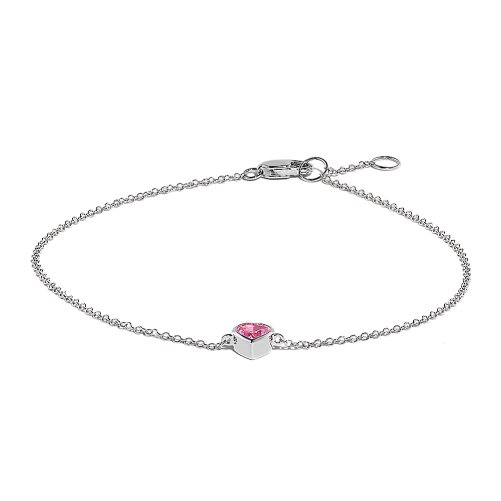 Heart-Shaped Pink Sapphire Bracelet in 14K White Gold (7.5 in)