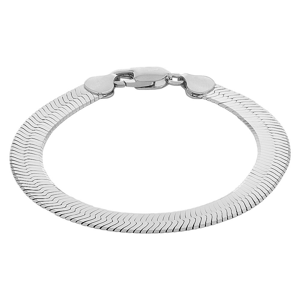 Silver D Shape Flat Snake Bracelet for Men 