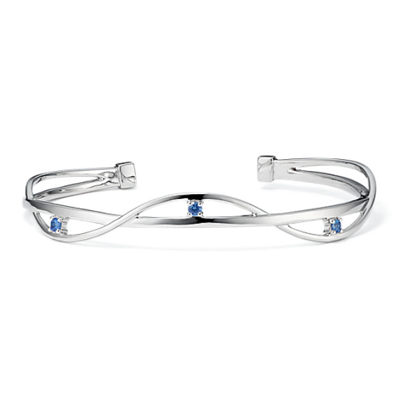 Kentucky Blue Sapphire and Sterling Silver Bangle Cuff Bracelet (7 in)