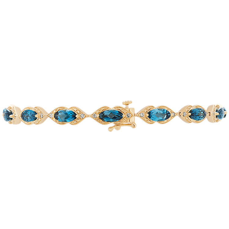 Natural London Blue Topaz and Natural Diamond Bracelet