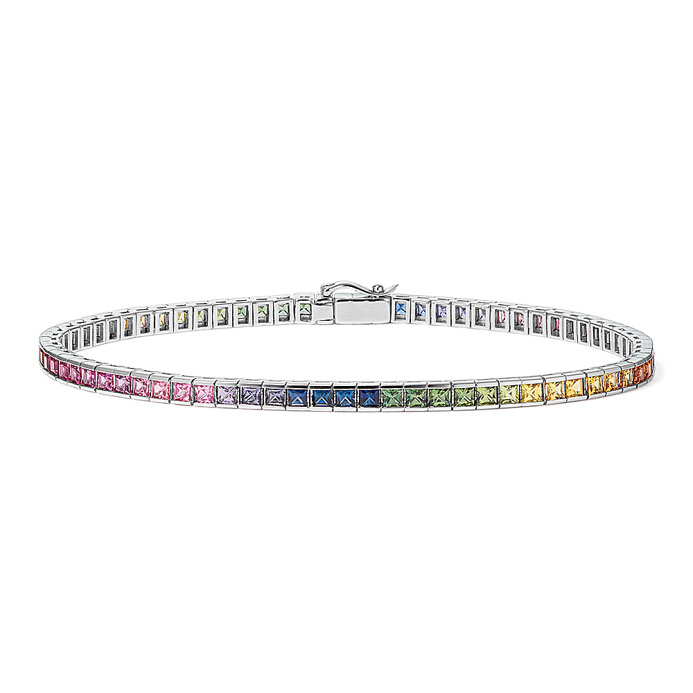5 ct Princess Cut Rainbow Sapphire Tennis Bracelet