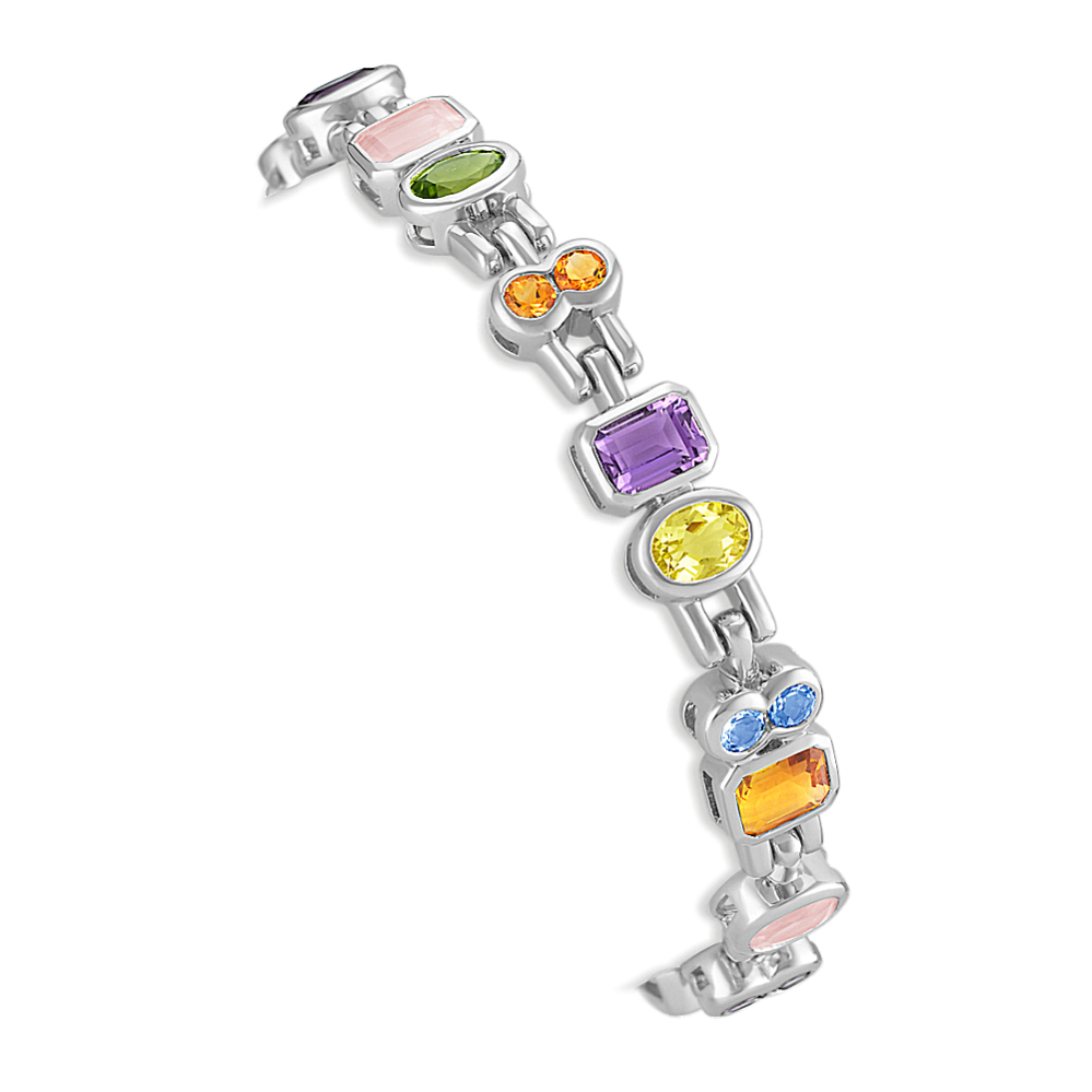 Multicolored Gemstone Bracelet in Sterling Silver (8 in)