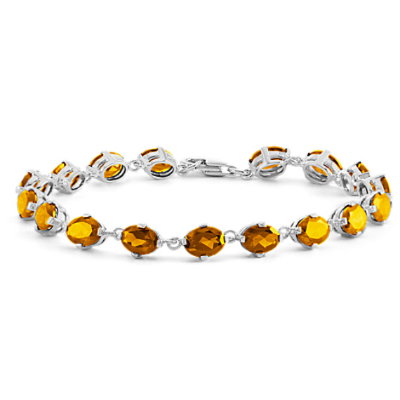 Solid .925 Sterling Silver Rhodium-plated Oval Heart Citrine Bracelet 7.75 inches