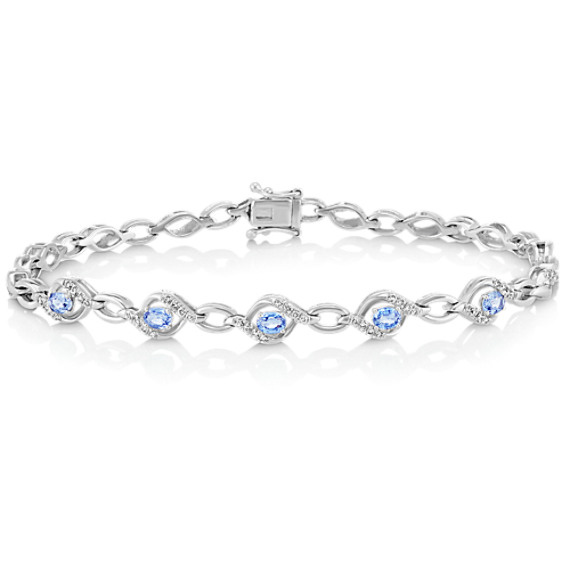 Oval Ice Blue Sapphire and Round Diamond Bracelet (7 in)