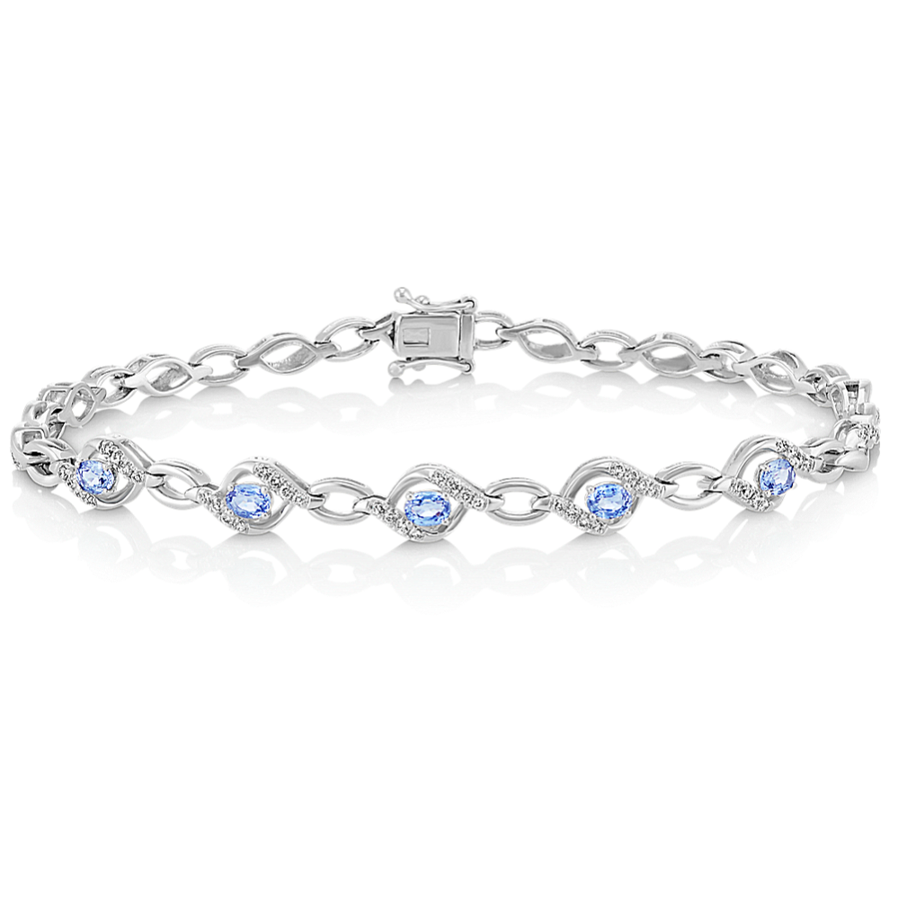 Oval Ice Blue Sapphire and Round Diamond Bracelet (7.5 in)