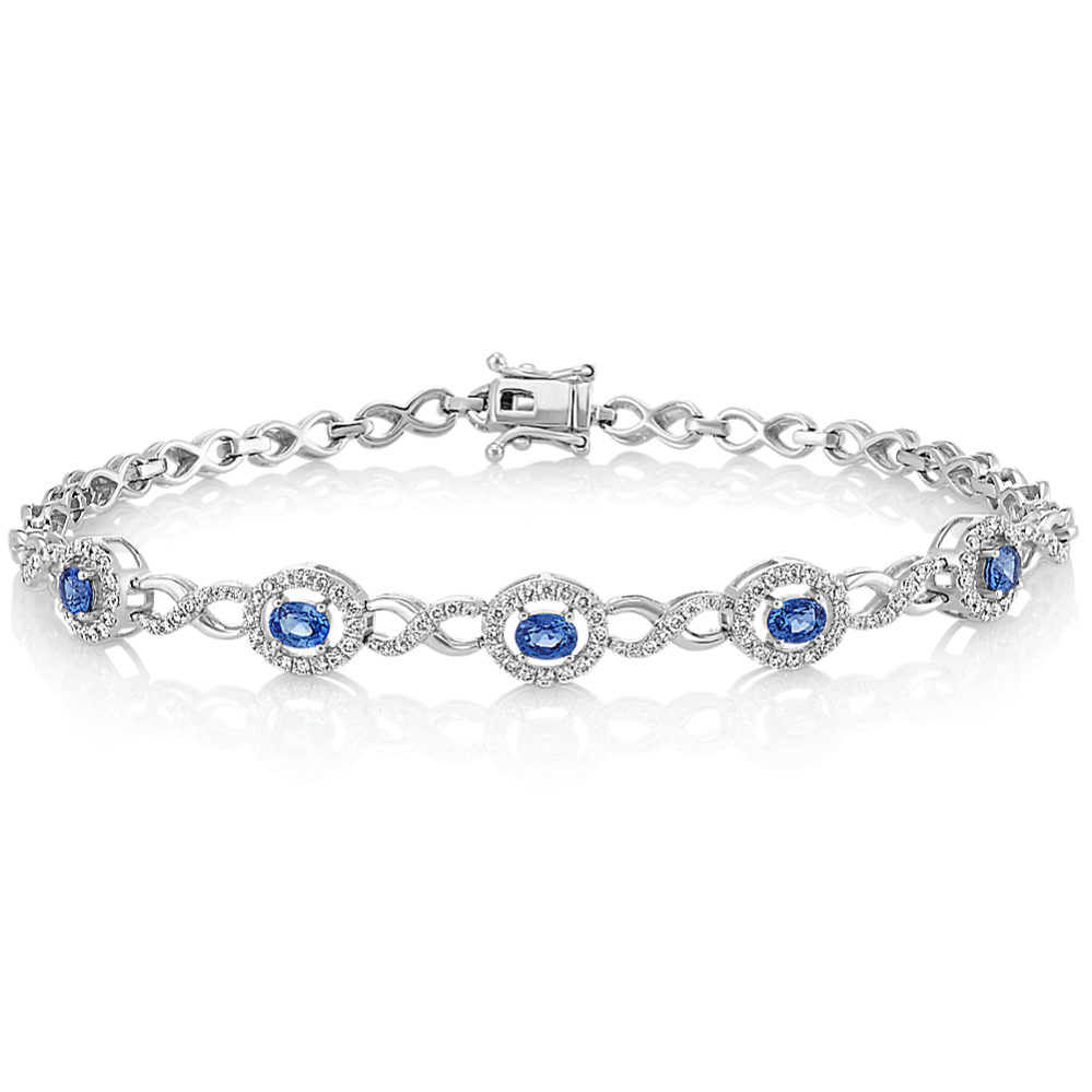 Oval Kentucky Blue Sapphire and Round Diamond Bracelet (7.5 in)