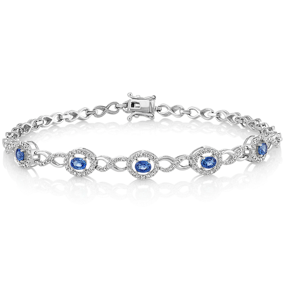 Oval Kentucky Blue Sapphire and Round Diamond Bracelet (7.5'')