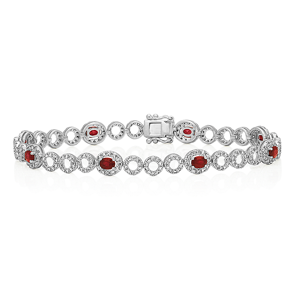 Oval Natural Ruby and Round Natural Diamond Bracelet (7 in)