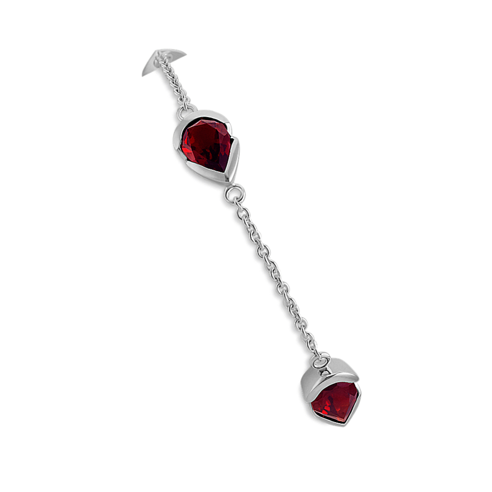 Pear-Shaped Red Garnet and Sterling Silver Bracelet (7.5 in)