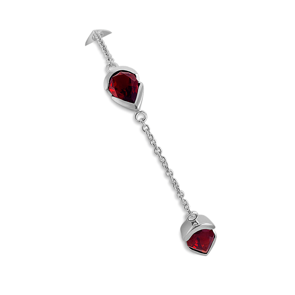 Pear-Shaped Red Garnet and Sterling Silver Bracelet (7.5'')