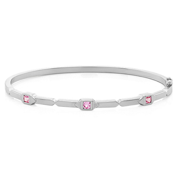 Pink Sapphire Bangle Bracelet in Sterling Silver