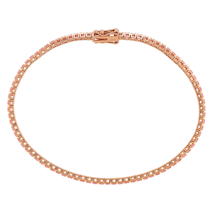 Pink Natural Sapphire Tennis Bracelet in 14K Rose Gold (7 in)