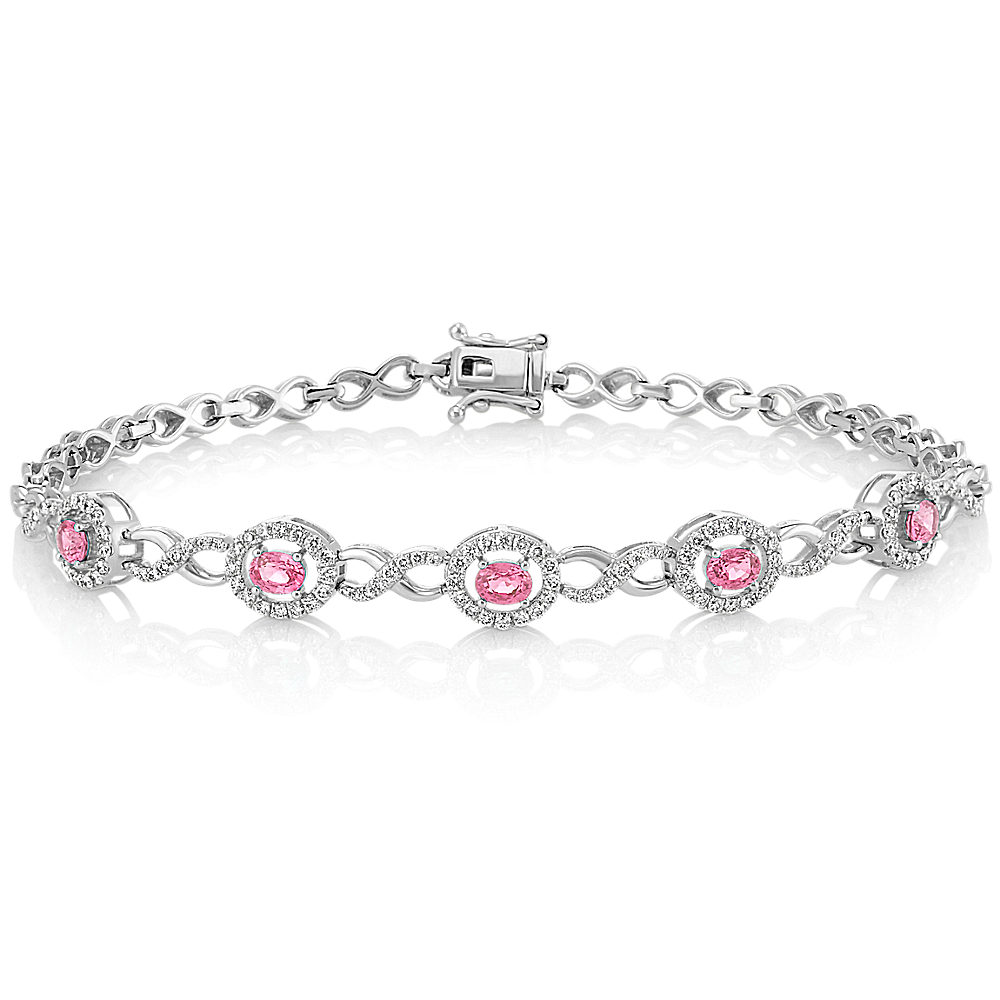 Pink Sapphire and Diamond Cluster Chain Bracelet