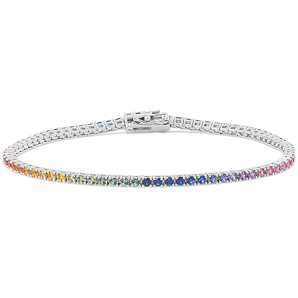 Multi-Color Lab-Created Sapphire Tennis Bracelet Sterling Silver