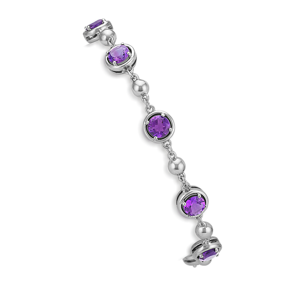Round Amethyst Bracelet in Sterling Silver (7.5'')